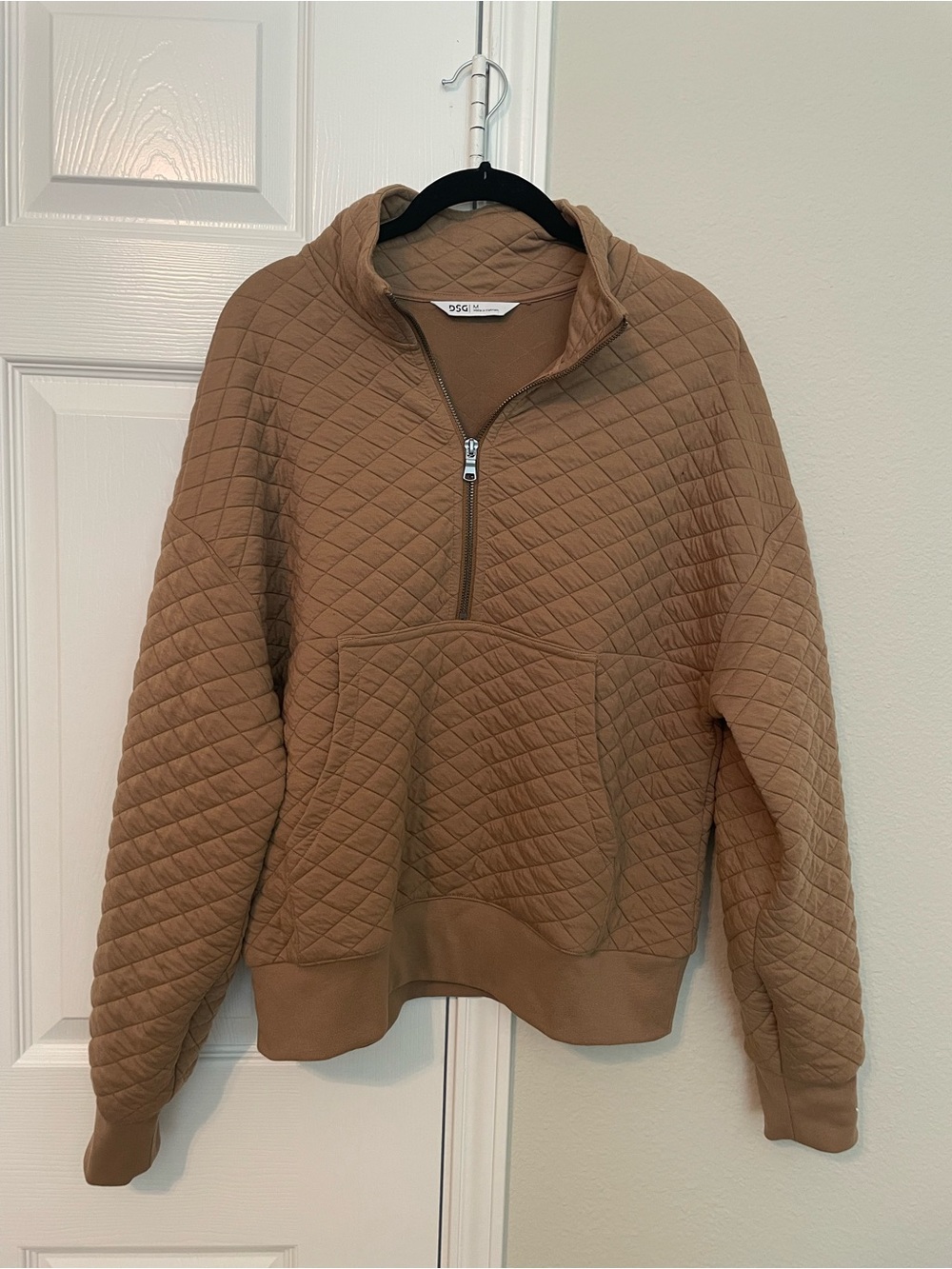 DSG Quilted Half-Zip Pullover in Camel Tan